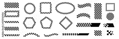 Collection of Black and White Checkerboard Decorative Shapes and Patterns