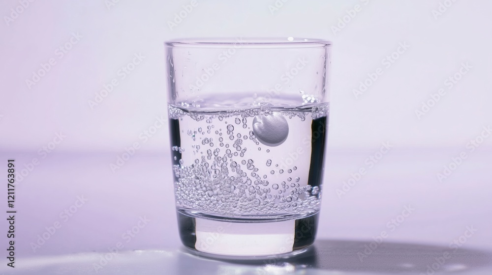 A glass of water with a pill in it. The glass is half full. AI generated. A glass of water with a pill in it. The glass is half full. AI generated.