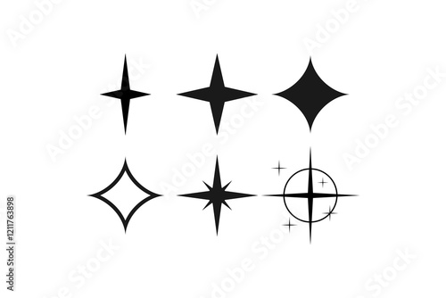 shimmering four pointed star icon set
