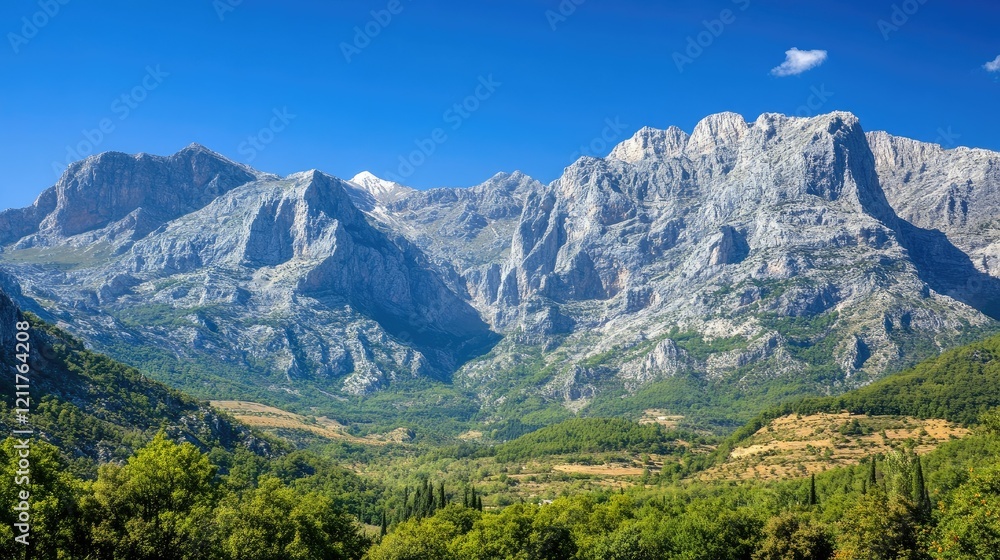 Majestic mountains under clear skies Majestic mountains under clear skies