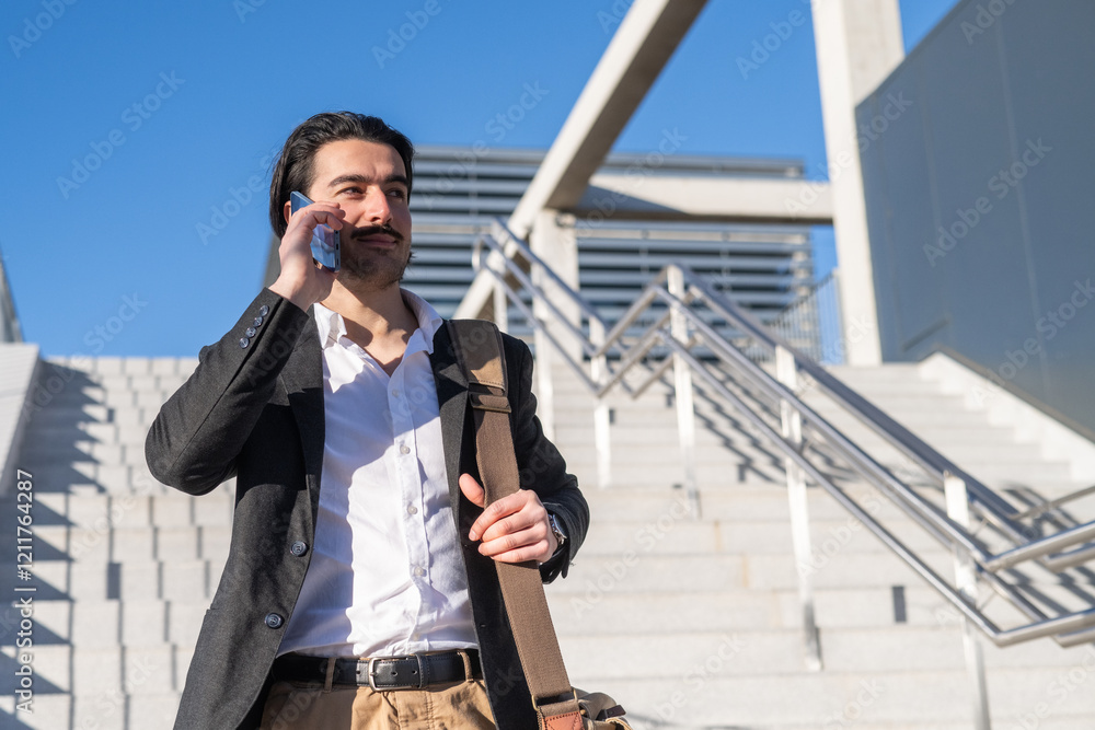 Modern Handsome CEO Using A Smartphone To Make A Corporate Call, Confident Man In A Business Setting, Office Building Backdrop, Portrait Of A Successful Business Leader Modern Handsome CEO Using A Smartphone To Make A Corporate Call, Confident Man In A Business Setting, Office Building Backdrop, Portrait Of A Successful Business Leader