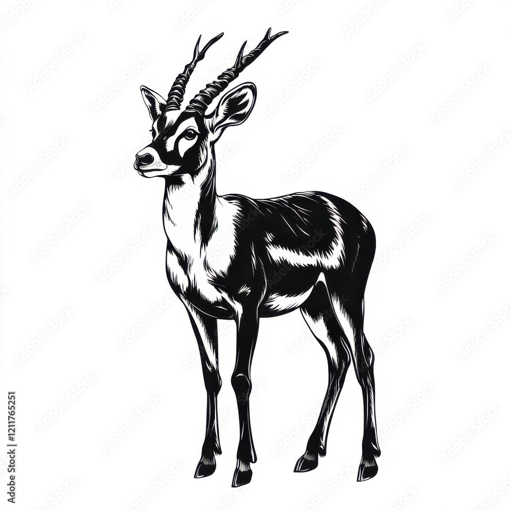 Fototapeta premium Black and white illustration of an elegant blackbuck.