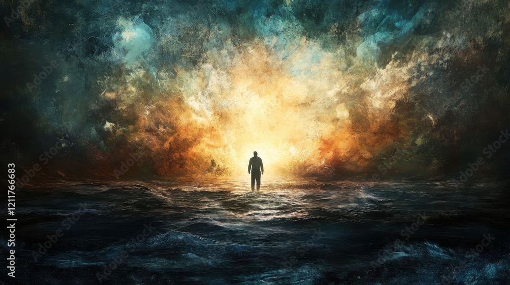 Solitary Figure Facing the Divine Light. Solitary Figure Facing the Divine Light.