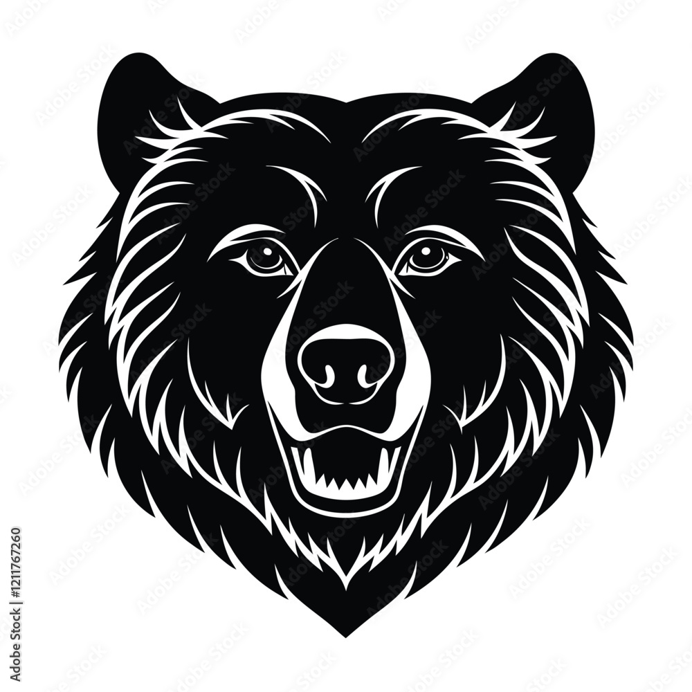 Fototapeta premium Bear Head Silhouette Vector Art, Black Bear Head Design Illustrations