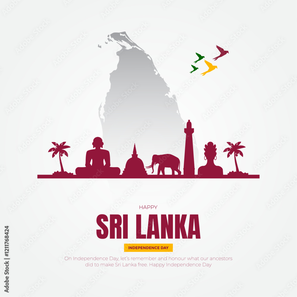 Naklejka premium Sri Lanka Independence Day Banner and Greeting Card. Happy Independence Day of Sri Lanka with Text for Poster, Website, and Card Vector Illustration