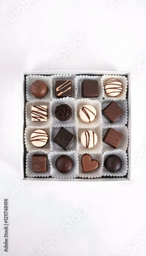 Vertical social media banner featuring a luxurious gift box of assorted truffles tied with a red ribbon, surrounded by vibrant red roses on a marble background.