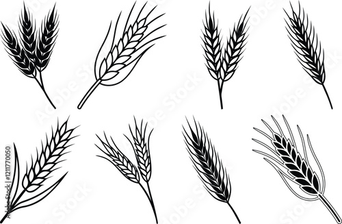 Wheat set silhouette vector art, Wheat line art vector illustration, Wheat vector icon design