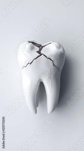Cracked tooth on a gray background illustrates dental health issues and the need for care and treatment