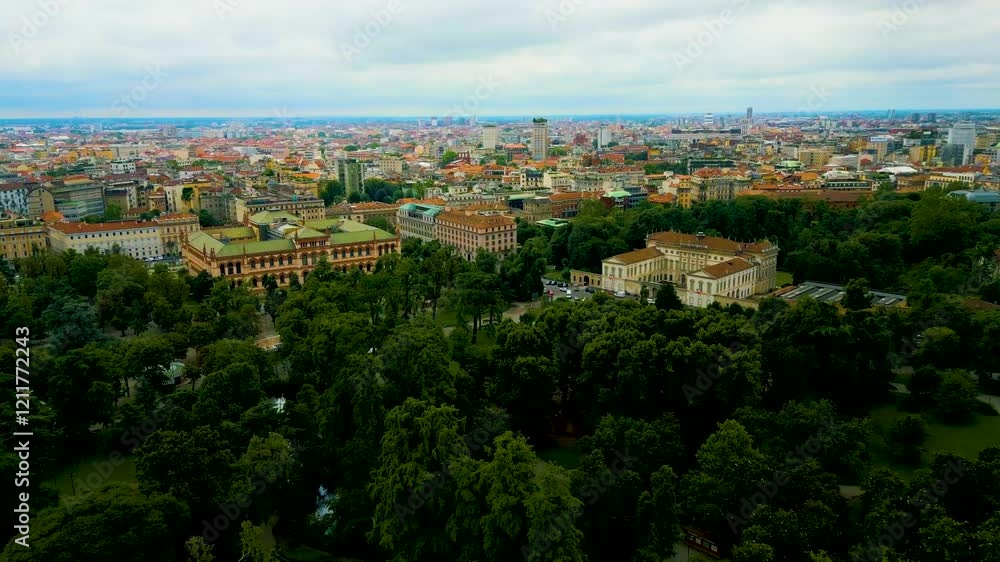 4K Aerial Drone Video of the Galleria d'Arte Moderna and Indro Montanelli Garden Park in Downtown Milan, Italy on a Summer Day 4K Aerial Drone Video of the Galleria d'Arte Moderna and Indro Montanelli Garden Park in Downtown Milan, Italy on a Summer Day