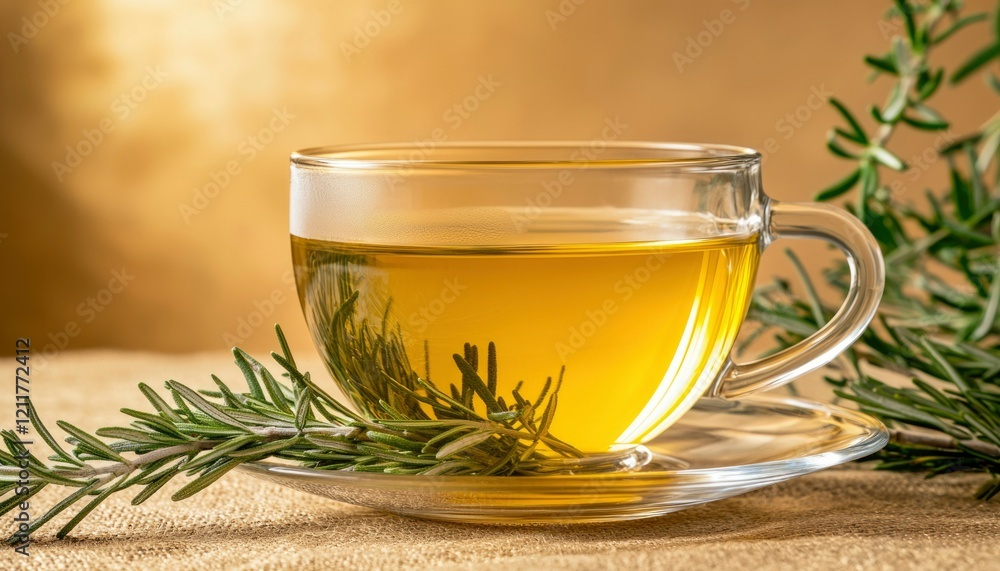 A Glass of Rosemary Tea with Fresh Sprigs A Glass of Rosemary Tea with Fresh Sprigs