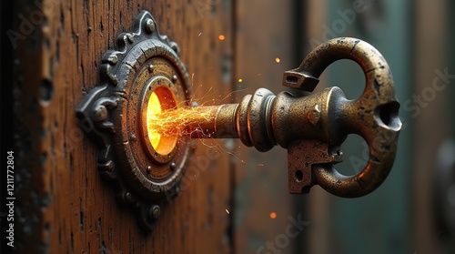 Wallpaper Mural Antique Key and Ornate Lock Emitting Sparks of Light and Energy Torontodigital.ca