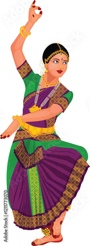 Beautiful Indian Classical Dancer Character Vector Illustration