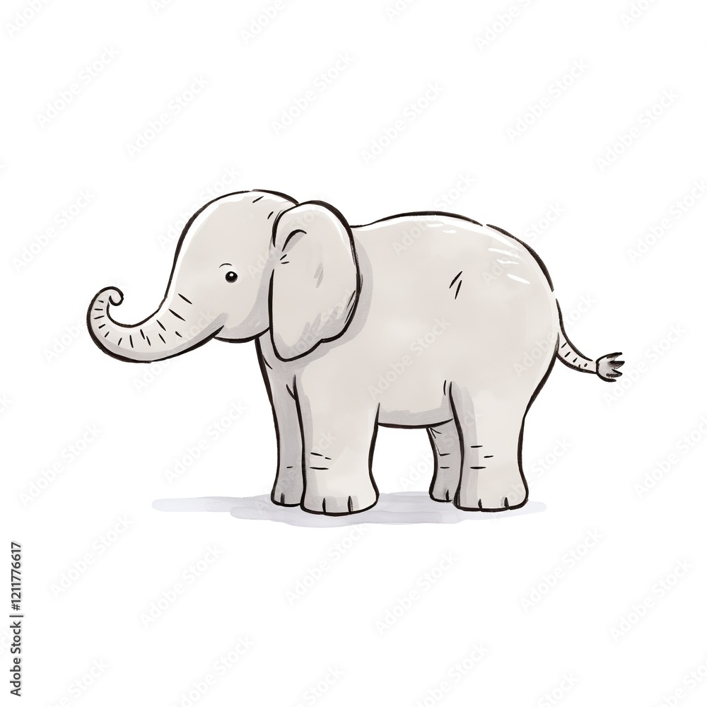 Obraz premium Adorable hand-drawn illustration of a cute cartoon elephant isolated on white, Perfect for children's designs and educational content