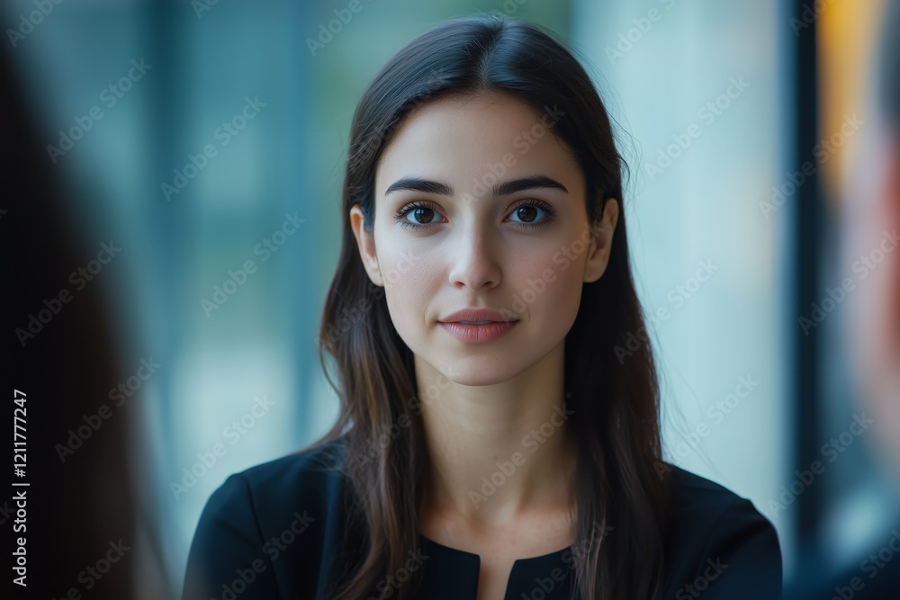 Fototapeta premium Confident and focused female leader addressing a team, woman leading discussions during a corporate meeting 