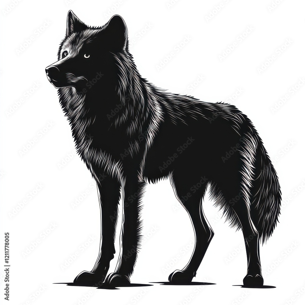 Majestic black wolf in profile. Majestic black wolf in profile.