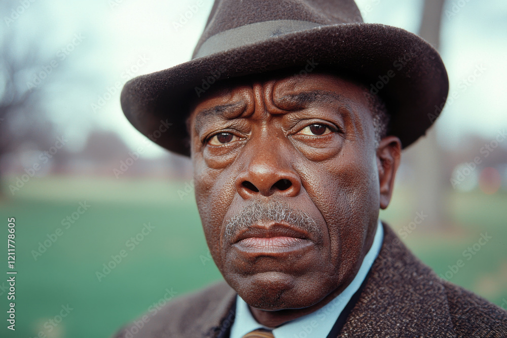serious man wearing hat, expressing determination and strength serious man wearing hat, expressing determination and strength