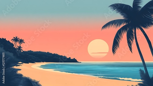 Minimalist beachside illustrations with soft gradients