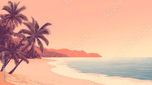 Minimalist beachside illustrations with soft gradients