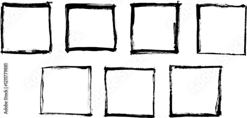 Square Frame Grunge Brush Stroke Line Vector Set