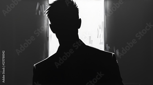 Pensive Silhouette of a Man in a Dark Setting