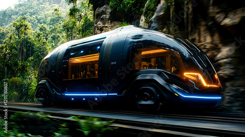 Futuristic High-Speed Train in Lush Jungle: A Journey into Tomorrow's Transportation