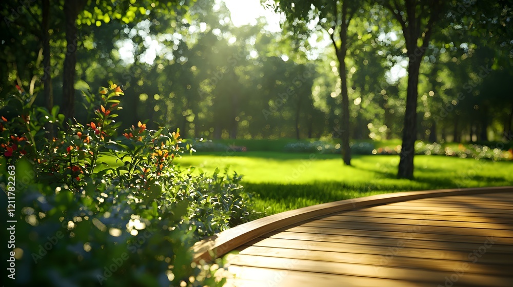 Serene Nature Pathway Surrounded by Lush Green Trees and Plants Serene Nature Pathway Surrounded by Lush Green Trees and Plants