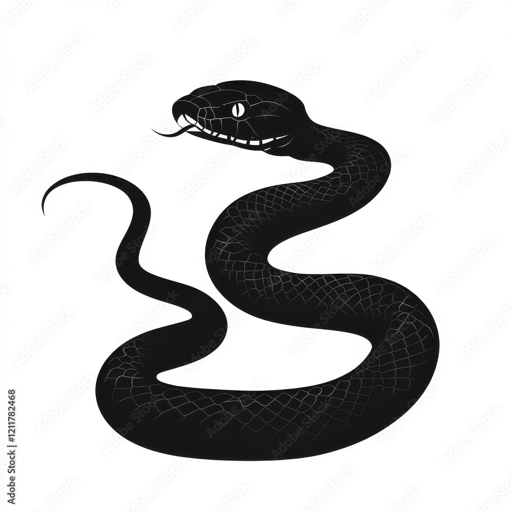 Obraz premium Black snake silhouette on white background