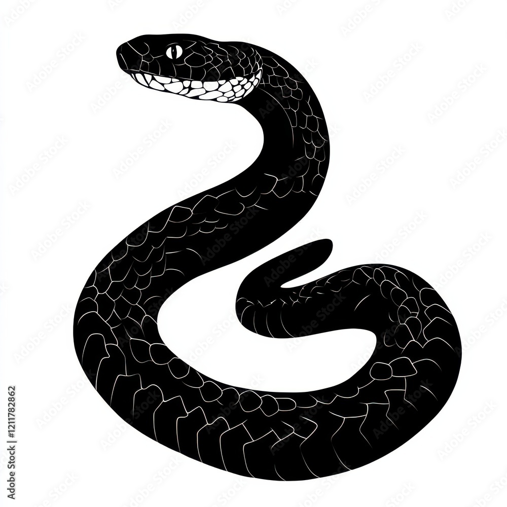 Fototapeta premium Black and white illustration of a snake.