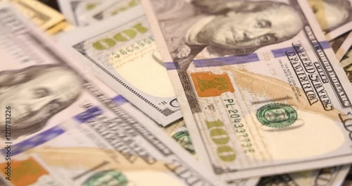 Wallpaper Mural Dollar bills - cash money, dollar banknotes on the table. Slow motion of dollar bills are falling. Close up of cash money background, good earnings Torontodigital.ca