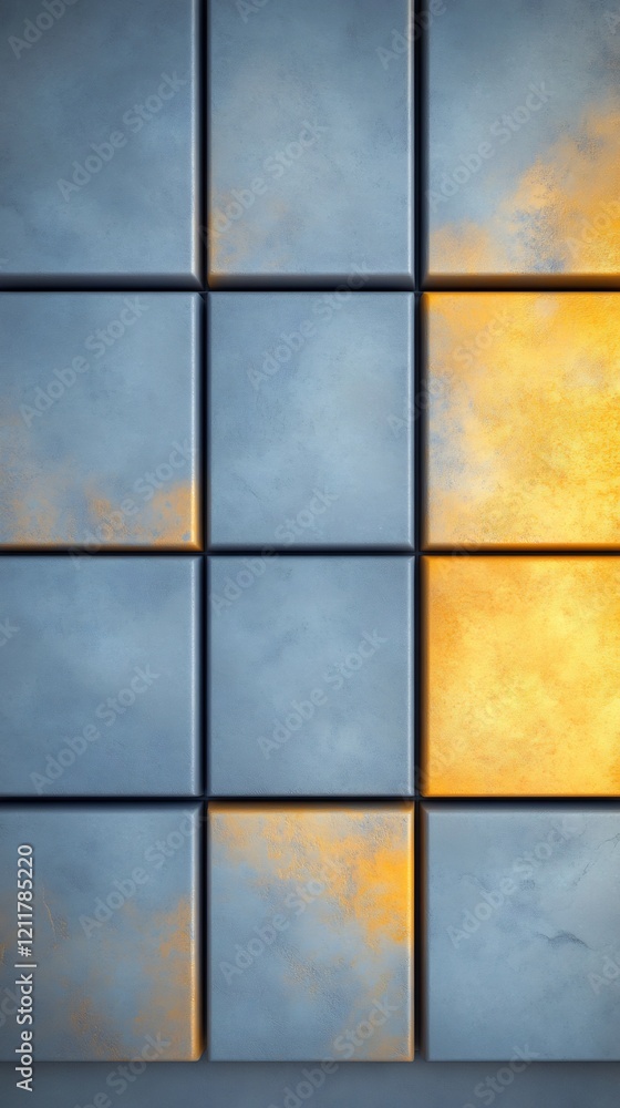 Fototapeta premium Golden sunset hues softly reflected in gridded glass panes. AI Generated