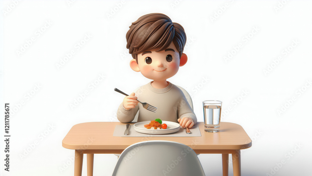 Child enjoying a meal at home animated scene cozy environment playful viewpoint Child enjoying a meal at home animated scene cozy environment playful viewpoint