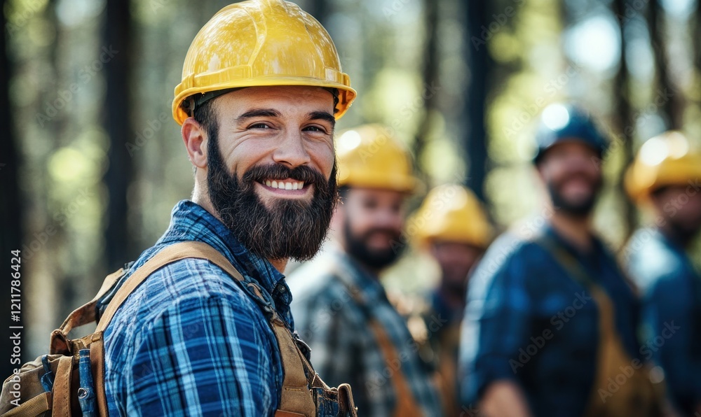 Smiling Lumberjack in the Forest Smiling Lumberjack in the Forest