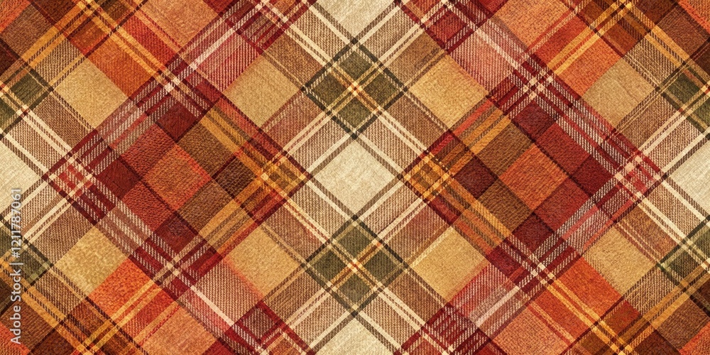 Autumnal Plaid Textile Design Warm Hues and Diagonal Pattern for Fall Fashion and Home Decor Autumnal Plaid Textile Design Warm Hues and Diagonal Pattern for Fall Fashion and Home Decor