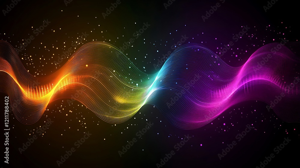 Fototapeta premium Vibrant Rainbow Waves Flowing Through Dark Space