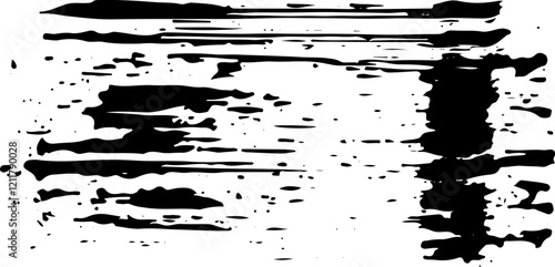 black stroke made with a brush with dotted lines that are interrupted and various spots, for various designs