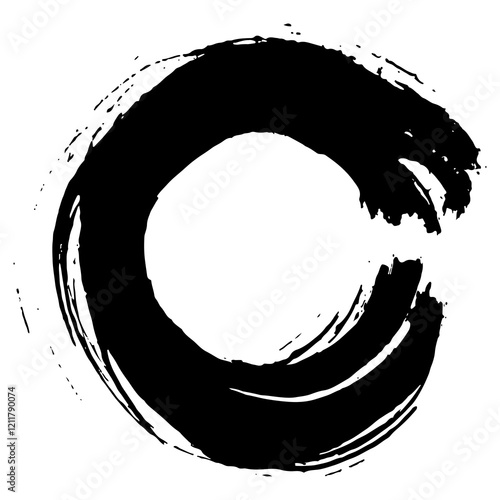 black unfinished circle made with brush and black paint and thin round lines, for various designs or patterns