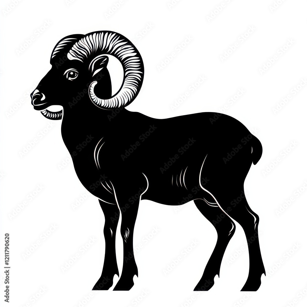 Majestic ram, black silhouette. Majestic ram, black silhouette.