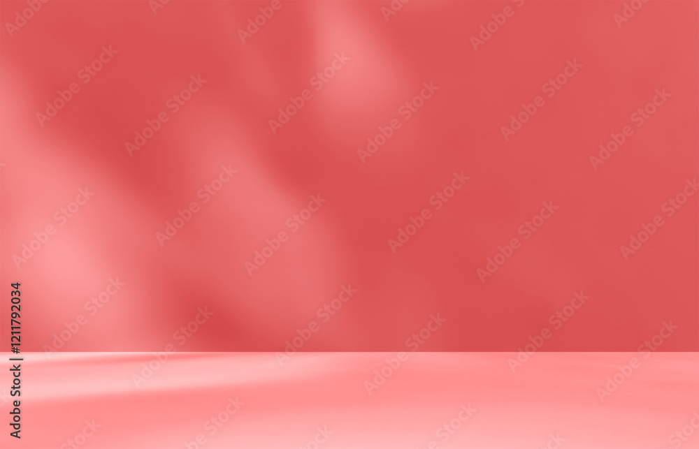Empty red rose pink room studio with shadow of leaves overlay effect. Sunlight shining through window. Product presentation display showroom. Cosmetic beauty fashion rooms. Valentine background. Empty red rose pink room studio with shadow of leaves overlay effect. Sunlight shining through window. Product presentation display showroom. Cosmetic beauty fashion rooms. Valentine background.