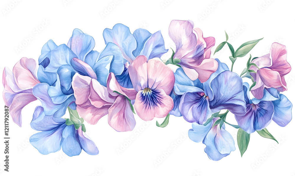 Fototapeta premium Pastel sweet pea floral border, painted, design, website