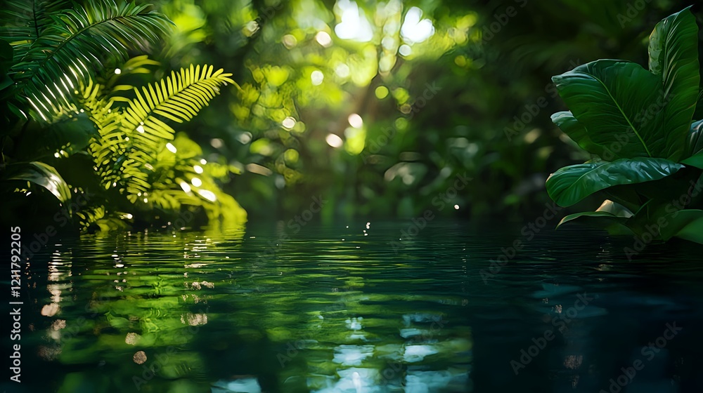 Serene Reflection of Lush Greenery in Tranquil Forest Pool Serene Reflection of Lush Greenery in Tranquil Forest Pool