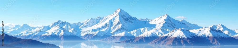 Serene mountain landscape with snow-covered peaks under a clear blue sky, clear sky, snowy, mountains Serene mountain landscape with snow-covered peaks under a clear blue sky, clear sky, snowy, mountains
