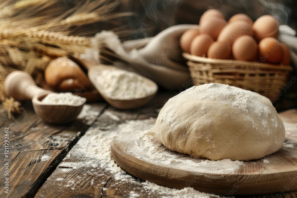 High Definition Picture of Handmade Bread Dough Kneaded on Wooden Table High Definition Picture of Handmade Bread Dough Kneaded on Wooden Table