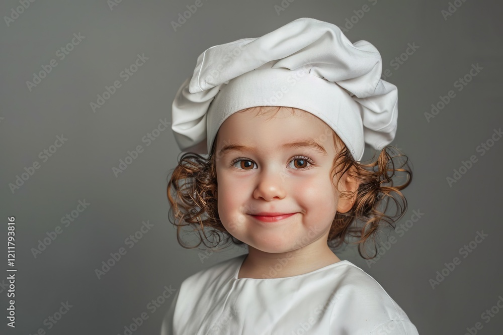 High Quality Image of Portrait of Little Child in Chef Hat Isolated on Studio Background High Quality Image of Portrait of Little Child in Chef Hat Isolated on Studio Background