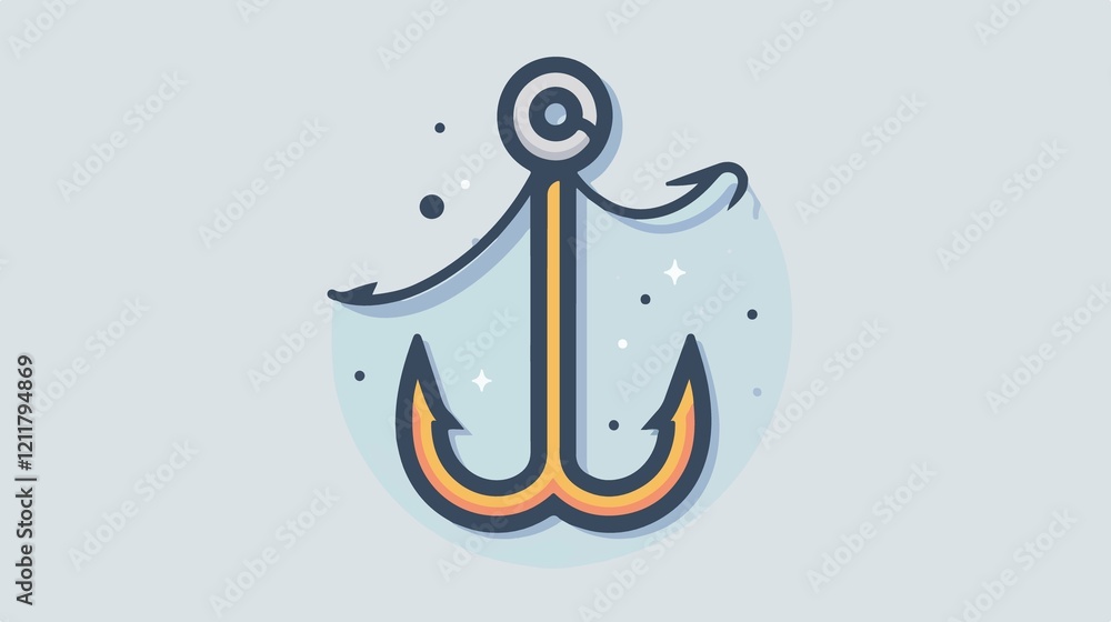 Naklejka premium Fish Shape Fishing Hook Flat Vector Illustration