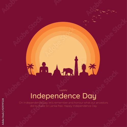 Sri Lanka Independence Day Banner and Greeting Card. Happy Independence Day of Sri Lanka with Text for Poster, Website, and Card Vector Illustration