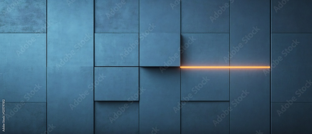 Fototapeta premium Warm Light Cuts Blue Geometric Wall. AI Generated