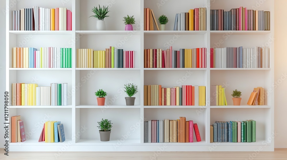 Colorful bookshelf with plants and books. Colorful bookshelf with plants and books.