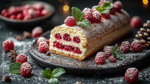 Wallpaper Mural Delicious Raspberry Cream Roll Cake, Festive Dessert Torontodigital.ca