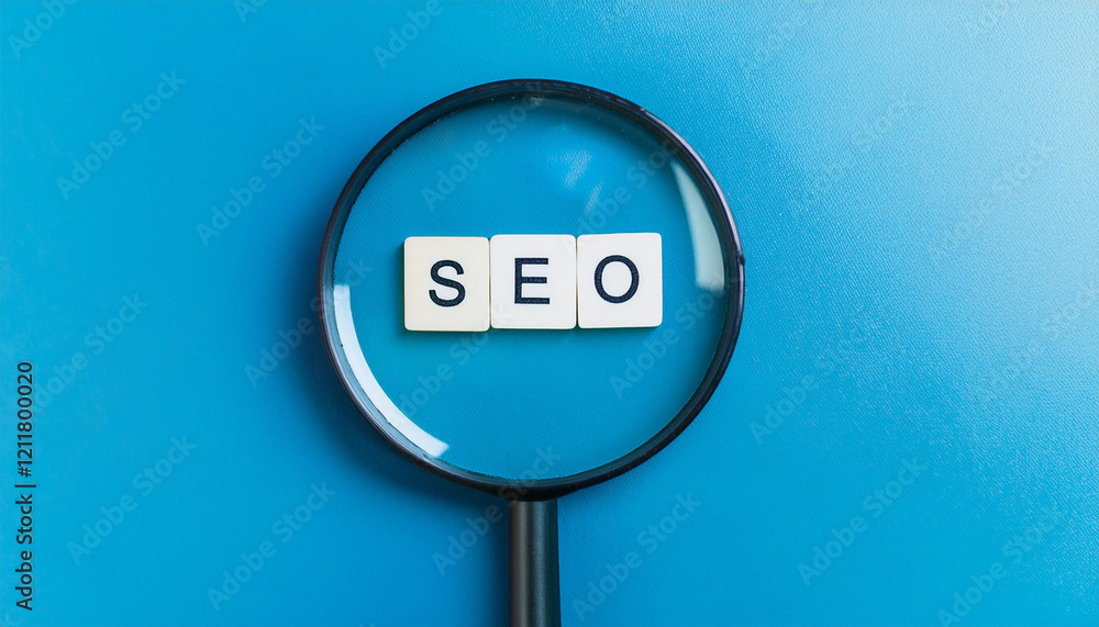 Magnifying glass focusing on SEO letters, short for search engine optimization. Company business Magnifying glass focusing on SEO letters, short for search engine optimization. Company business