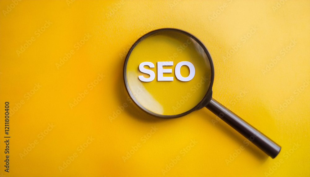 Magnifying glass focusing on SEO letters, short for search engine optimization. Company business Magnifying glass focusing on SEO letters, short for search engine optimization. Company business